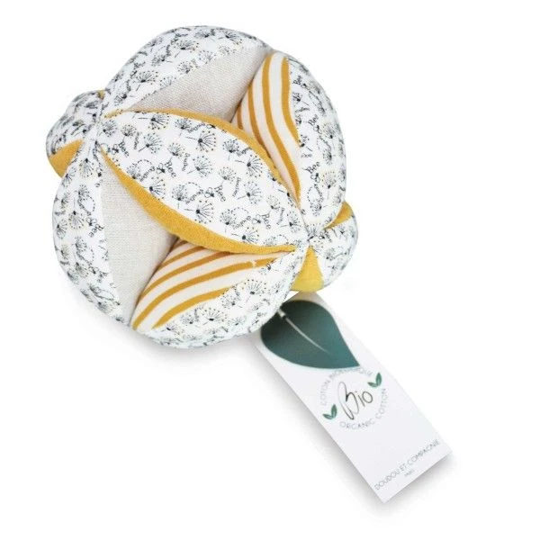 Balle Sensorielle Avec Hochet Fleuri-Ocre 15cm Coton Bio Doudou Et Compagnie® - Doudou Bio Français 3 Balle Sensorielle Avec Hochet Fleuri-Ocre 15cm Coton Bio Doudou Et Compagnie® - Doudou Bio Français – Image 3