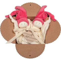 Coffret 2 Doudous Keptin-Jr Coton Bio Zmooz Rose Corail Large 24 Cm - Doudou Bio