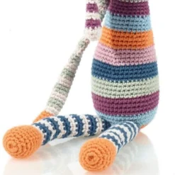 Doudou Hochet Lapin Rayé MultiColor 31cm Pebble® Maille Crochet Coton Bio - Doudou Bébé Bio -Jouets En Peluche Soldes doudou hochet coton lapin stripey multi pebble doudou bebe bio 2