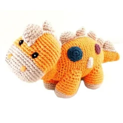Doudou Hochet Dinosaure Steggi Orange 25cm Pebble® Maille Crochet Coton Bio - Doudou Bébé Bio