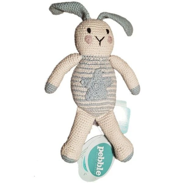 Doudou Lapin Bleu Star 28cm Pebble® Maille Crochet Coton Bio - Doudou Bébé Bio 2 Doudou Lapin Bleu Star 28cm Pebble® Maille Crochet Coton Bio - Doudou Bébé Bio – Image 2