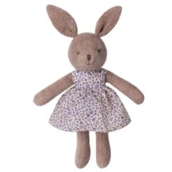 Doudou Peluche Coton Bio Lapine Brun Cacao 26cm Robe Fleurie Apple Park™-Jouets Bio Apple Park™