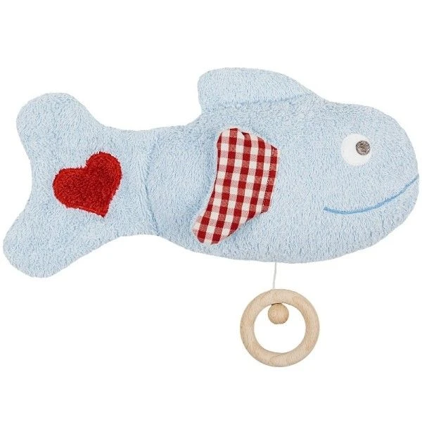 Doudou Peluche Musicale Poisson Bleu Amoureux Efie29 Cm - Jouet Coton Bio GOTS 1 Doudou Peluche Musicale Poisson Bleu Amoureux Efie29 Cm - Jouet Coton Bio GOTS