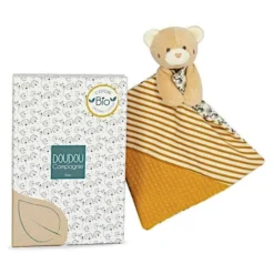 Jouets En Peluche Soldes -Jouets En Peluche Soldes doudou plat bebe l ours raye ocre 20cm coton bio doudou et compagnie doudou bio francais 1
