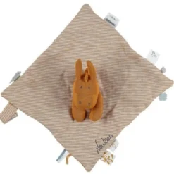 Doudou Plat Carré Mouchoir Coton Bio Âne Paco Ocre Noukie's® - Bébé Bio