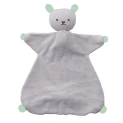 Doudou Plat Hoppa® Coton Bio Souris Indy Gris Argent & Vert Menthe - Doudou Bio Equitable