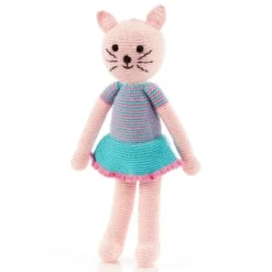 Doudou Poupée Chat 40cm Pebble® Maille Crochet Coton Bio - Doudou Bébé Bio