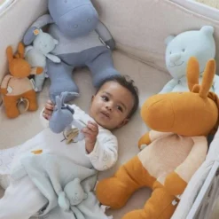 Hochet Attache Tétine & Anneau De Dentition Coton Bio & CaoutchoucÂne Paco Bleu Noukie's® - Bébé Bio -Jouets En Peluche Soldes hochet attache tetine anneau de dentition coton bio caoutchouc ane paco bleu noukie s bebe bio 3