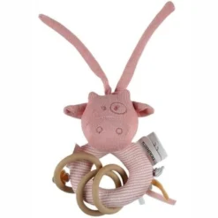 Hochet Attache Tétine & Anneau De Dentition Coton Bio & Caoutchouc Lola Rose Noukie's® - Bébé Bio