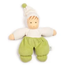 Poupée Waldorf Nanchen® Natur Poupon MOPS Coton Bio (Kba) Écrue & Vert 29 Cm - Poupée Bio